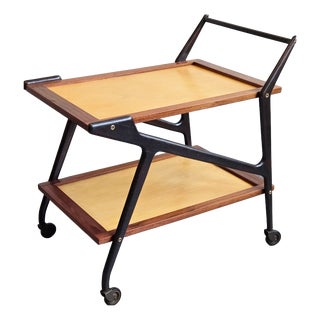 Vintage Rolling Bar Cart in Mahogany and Varnished Wood, 1950s For Sale