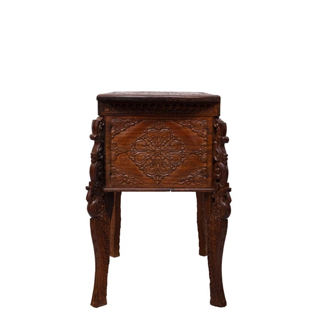 Indonesian Hand Carved Treasure Box on Stand, 1920s For Sale - Image 3 of 13
