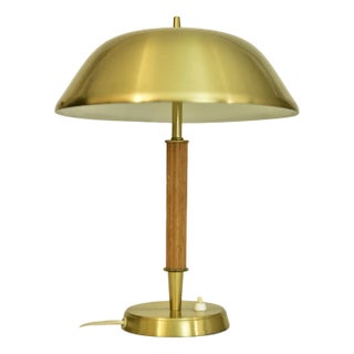 Swedish Art Deco Brass and Oak Table Lamp by Falkenbergs Belysning Ab, 1940s For Sale