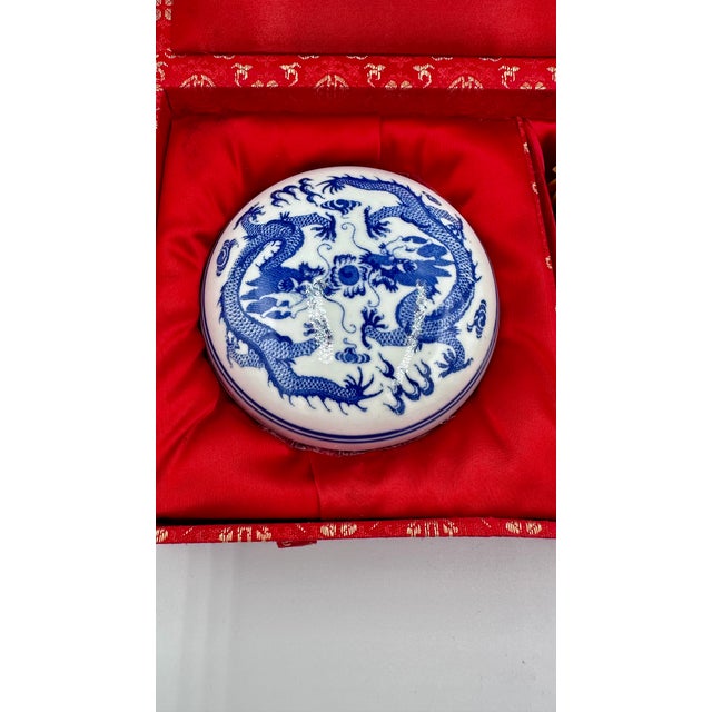 Vintage Chinese Dragon & Phoenix Hand Carved Soapstone Seal & Red Ink Pot Set For Sale - Image 13 of 13