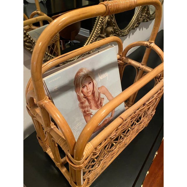 Boho Chic 1970s Vintage Arched Rattan Magazine Rack Basket For Sale - Image 3 of 10