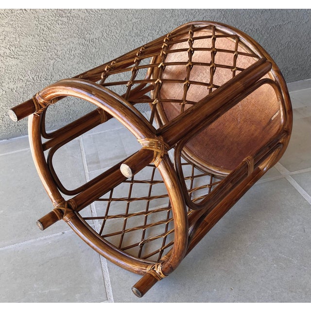 Mid 20th-Century Rattan & Bamboo Wood Drum-Style Drinks Table For Sale In Austin - Image 6 of 12