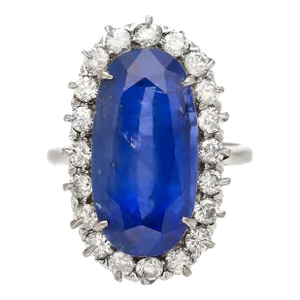 Antique Old Mine Oval 11.3 Carat No Heat Burma Blue Sapphire Platinum Ring, Size 5.75