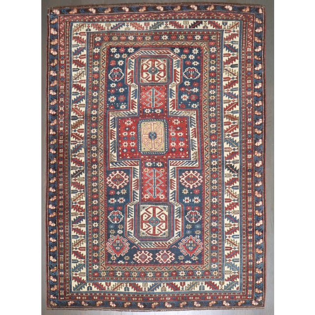 19th Century Antique Zabihi Collection Shirvan Rug - 3'10" x 4'9" For Sale - Image 4 of 7