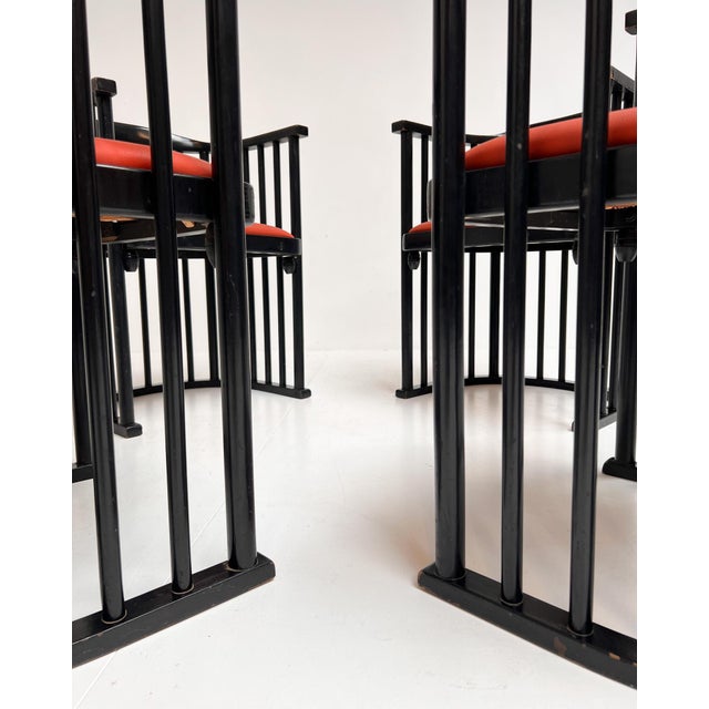 A truly unique set, these four black lacquered beechwood model 728 chairs by josef hoffmann. A design from 1906, austria....