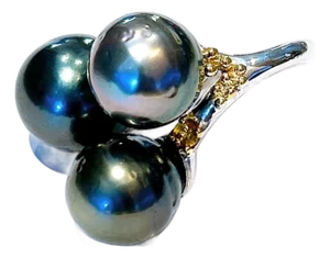 Bochic “Orient” Vintage South Sea Pearl & Fancy Sapphires Ring Set 18K Gold & Si