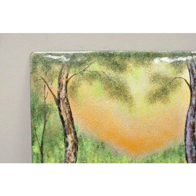 Late 20th Century Dom Dominic Mingolla Enamel on Copper Girl in Green Forest and Tall Trees For Sale In Philadelphia - Image 6 of 9