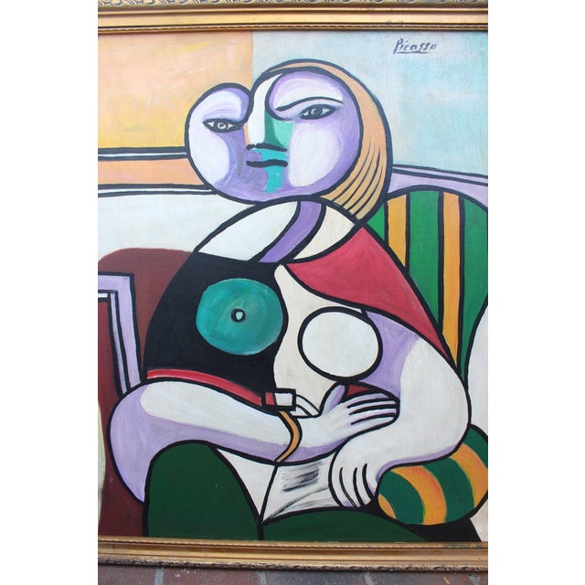 Pablo Picasso 1980s Blue Picasso Female Cubist Painting, Framed For Sale - Image 4 of 6