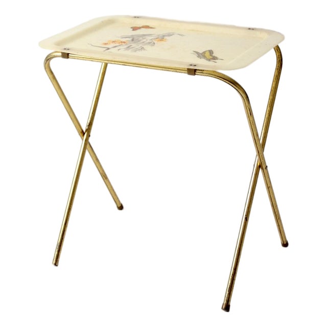 Mid-Century Folding Tv Tray Table With Butterfly Motif For Sale