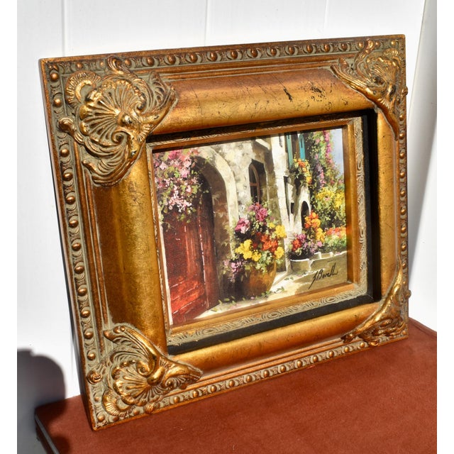 Guido Borelli Signed Oil Painting Italian Mediterranean Courtyard Ornate Frame For Sale - Image 12 of 17