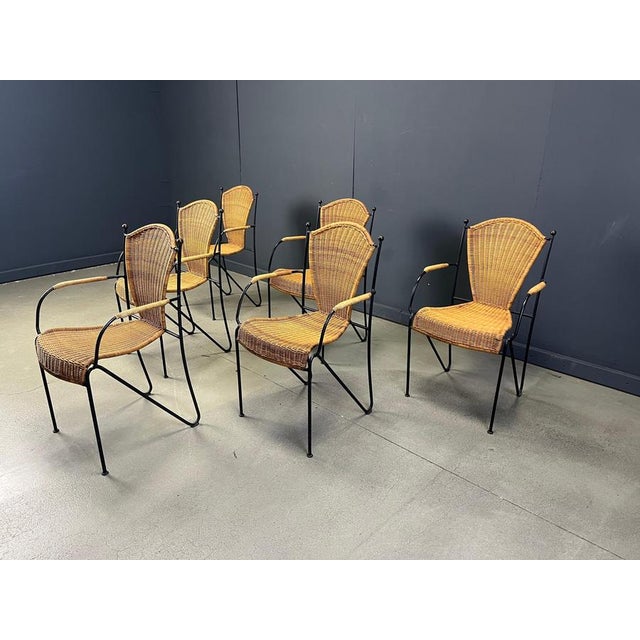 Wood Wicker Chairs attributed to Frederick Weinberg, 1960s, Set of 6 For Sale - Image 7 of 11