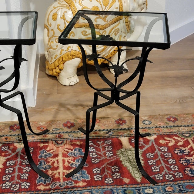 1960s 1960s MCM John Salterini Style Wrought Iron Ivy Leaf Side Tables, Pair, Indoor/Outdoor Plant Stands For Sale - Image 5 of 9