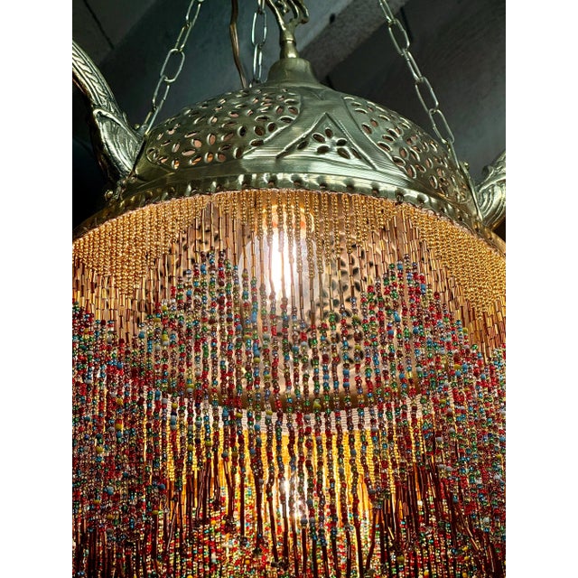 Vintage Brass Chandelier With Colorful Glass Beads For Sale - Image 11 of 12
