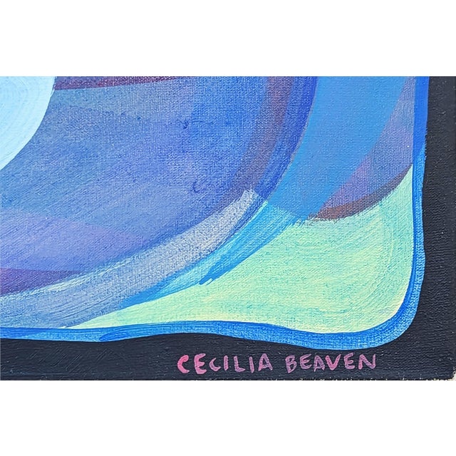 Contemporary green, purple, and blue toned abstract painting by Chicago-based artist Cecilia Beaven. The work features a...