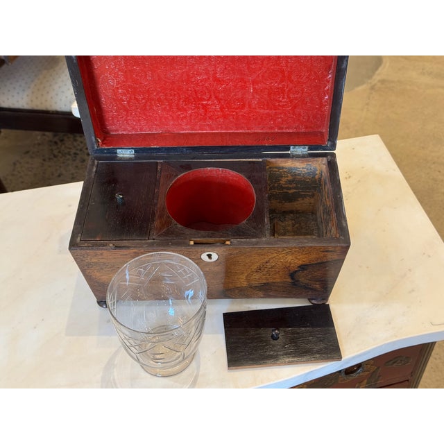 19th Century Rosewood Tea Caddy With Cut Glass Tumbler For Sale - Image 9 of 9