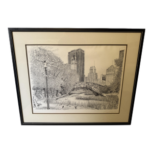 1979 Signed Lithograph of Central Park New York by Delbart Duchein