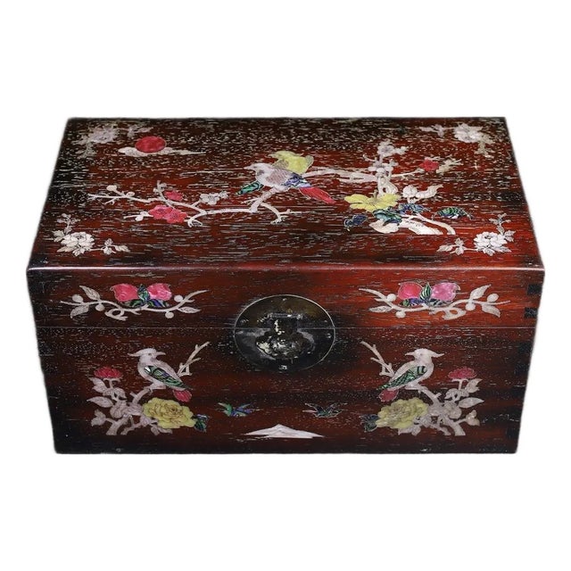 Zitan Wood Box Inlaid With Mother-of-Pearl Bird & Floral Motif For Sale
