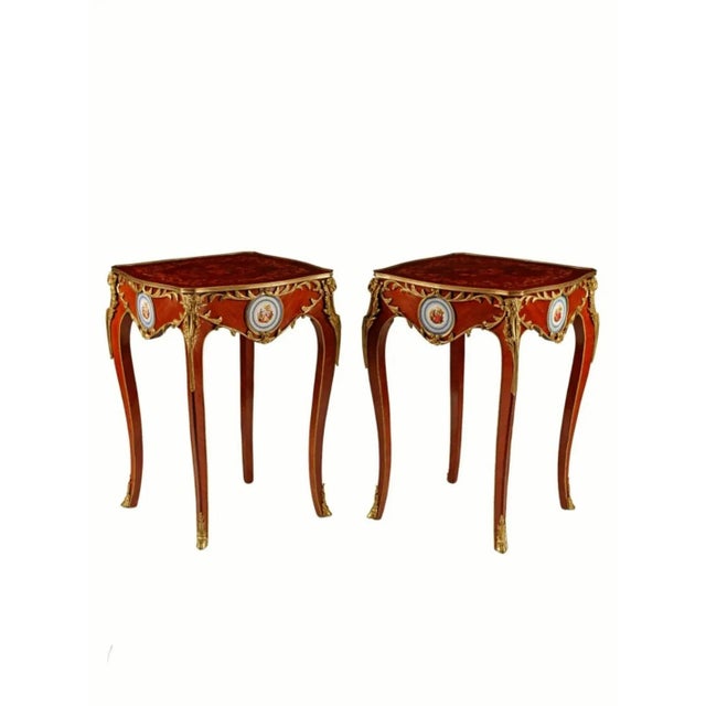 Late 20th Century French Louis XV Style Porcelain Mounted Side Tables - a Pair For Sale - Image 5 of 8