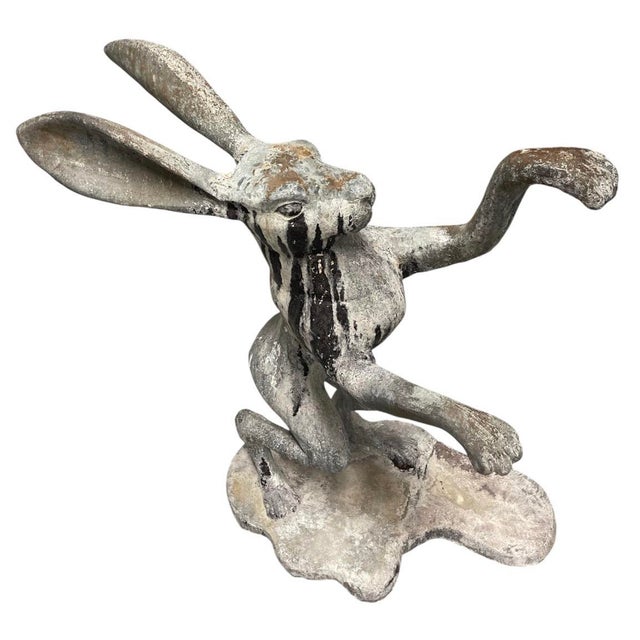 Vintage Boxing Garden Hare Cast Iron Statue For Sale - Image 4 of 12