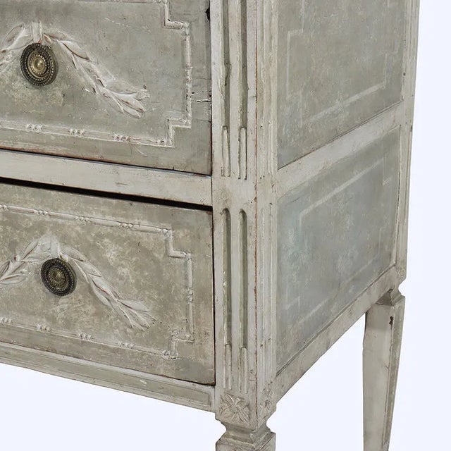 Swedish Gustavian Painted Two-Drawer Chest With Carved Laurel Swags, Late 18th Century For Sale - Image 4 of 17