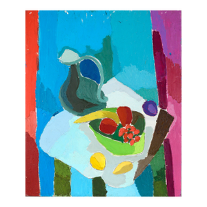 Colorful Modernist Still Life With Fruit and Water Jug by Ellis Hopkins
