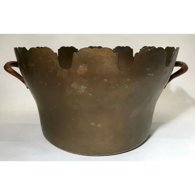 Antique 19th century French brass & copper round monteith jardiniere. Nicely shaped rim with pleasing patina. Measures 9...