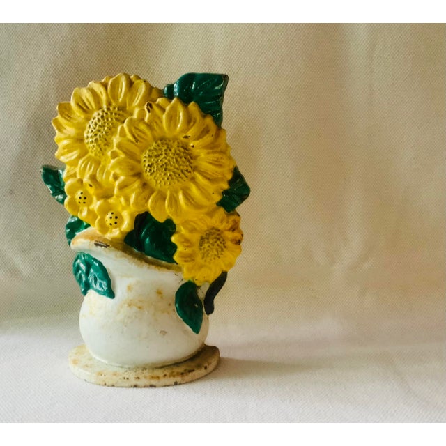 Sunflower Cast Iron Doorstop, 1940s Vintage Hand Painted Pitcher Form, American Farmhouse For Sale - Image 6 of 7