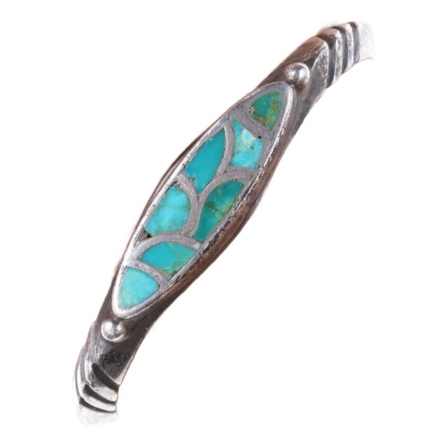 5.75" c1940's Zuni Turquoise channel inlay bracelet For Sale