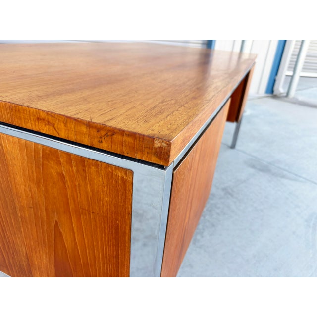 1970s Mid Century Walnut Executive Desk Styled After Knoll For Sale - Image 13 of 14