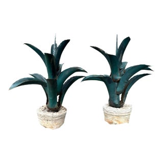 Tole Potted Plant With Base - a Pair For Sale