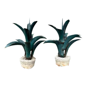 Tole Potted Plant With Base - a Pair