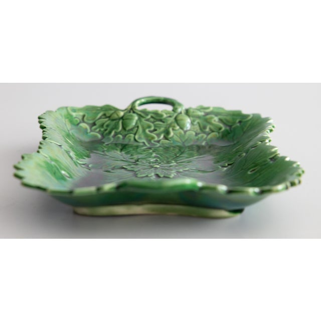 19th Century English Green Majolica Leaf Handled Platter For Sale In Houston - Image 6 of 9
