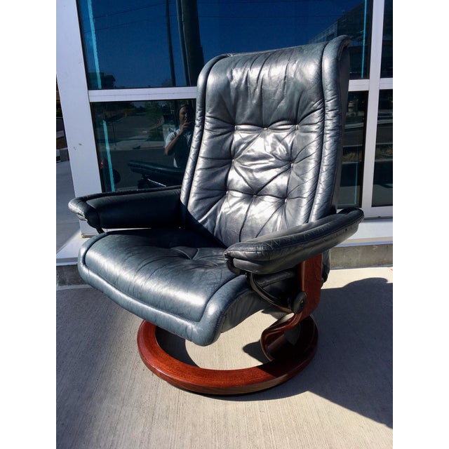 Ekornes Stressless “Royal Model” Leather Recliner and Footstool a