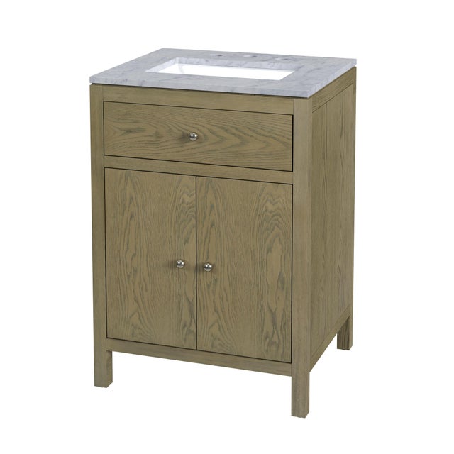 Modern Nora 24 in. W Rectangular Wood & Marble Bathroom Vanity with Storage, Light Oak For Sale - Image 3 of 11