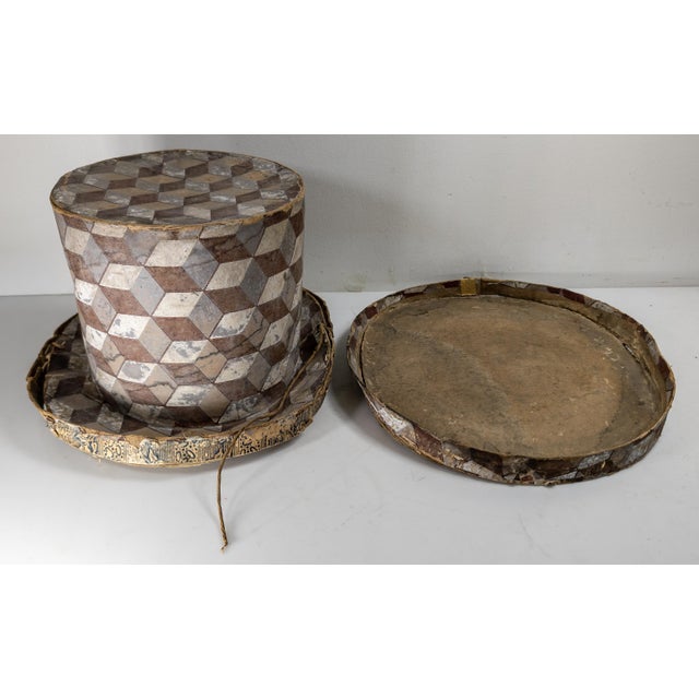 Gray 19th Century American Folk Op Art Wallpaper Bandbox in Top Hat Form For Sale - Image 8 of 13