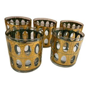 Set of 6 Culver Pisa Rocks Bar Glasses Mid Century Modern With Gold Detailing