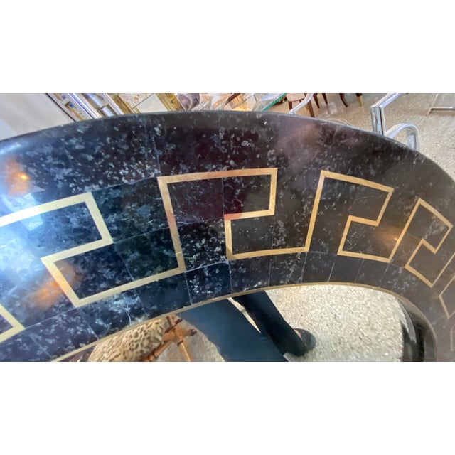 Maitland Smith Tessellated Marble Wall Mirror Brass Greek Key Motif For Sale - Image 4 of 13