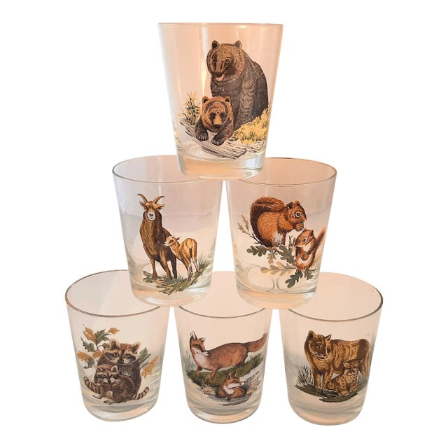 Vintage Wild Animals Barware GlassesNorth American For Sale