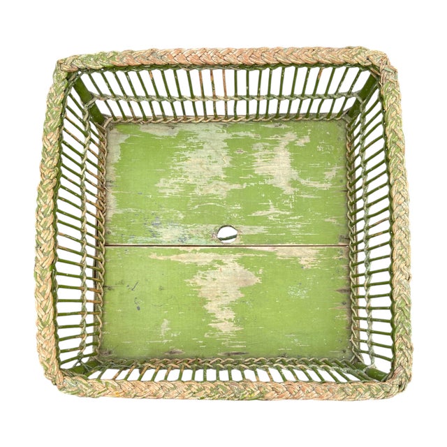 Square Wicker Plant Stand With Woven Gallery For Sale - Image 4 of 7