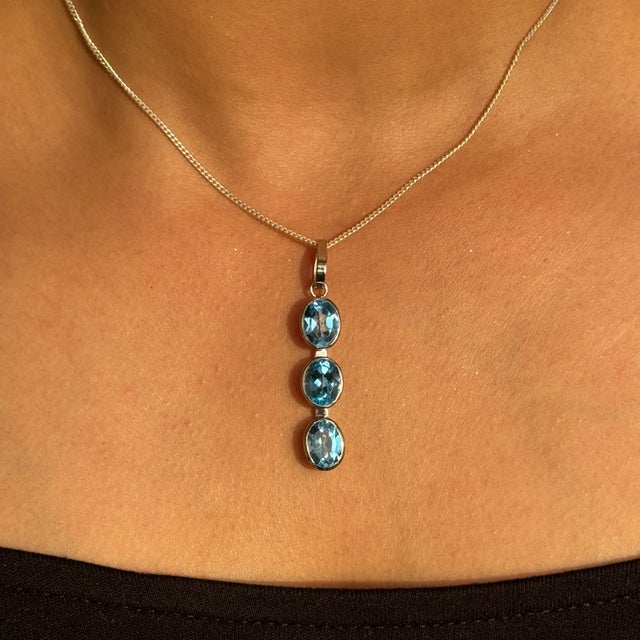 Classic 925 Silver December Birthstone Pendant With 8x6mm Three Stone For Sale - Image 6 of 15