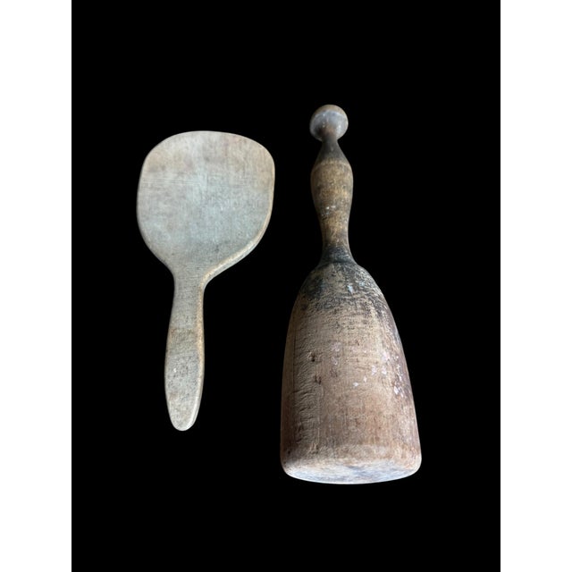 Pair of Early 20th Century Primitive Wooden Kitchen Utensils Paddle Pestle For Sale - Image 10 of 13