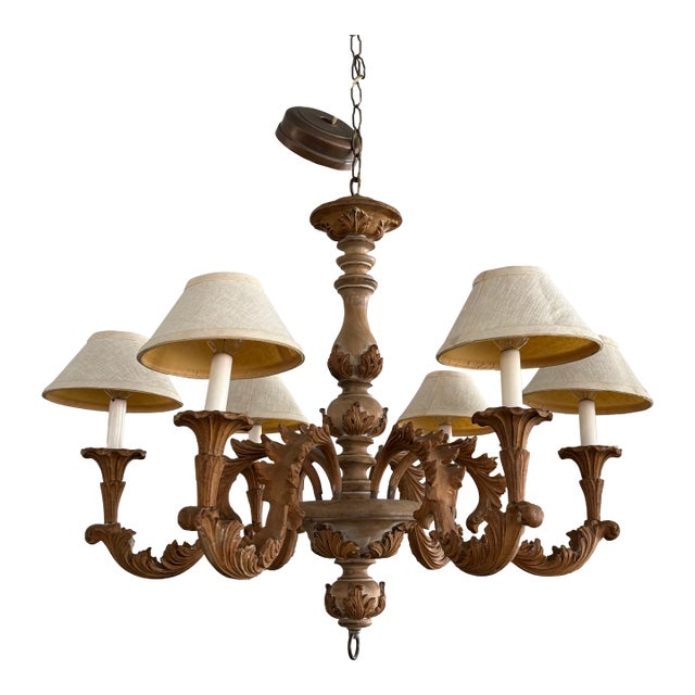 Late 20th Century Italian Baroque Style Carved Wood 6-Arm Chandelier For Sale