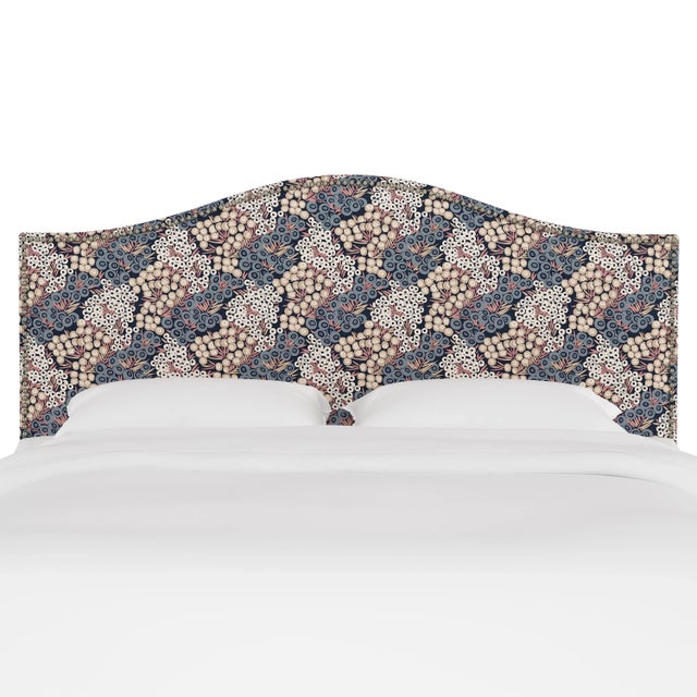 Transitional Ashland Headboard in Navy Blush Loiret, Full For Sale - Image 3 of 6