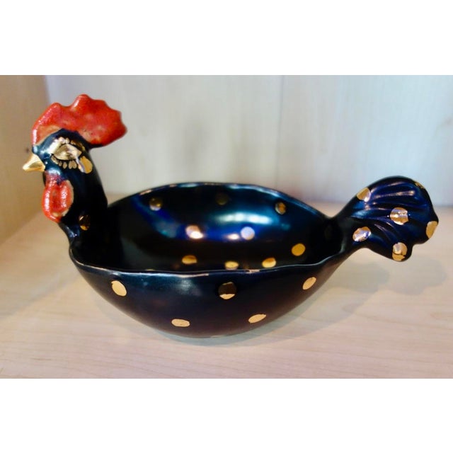 1960s Aldo Londi for Bitossi, Rare Numbered Rooster Black W/Gilt Dots, Red Wattle and Crest Mid Century For Sale - Image 5 of 6
