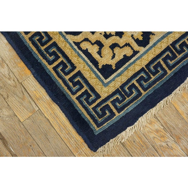 1800s Blue Navy Geometric Antique Chinese Ningxia Rug 2'2" X 13'10" Handknotted Wool Carpet For Sale In New York - Image 6 of 7