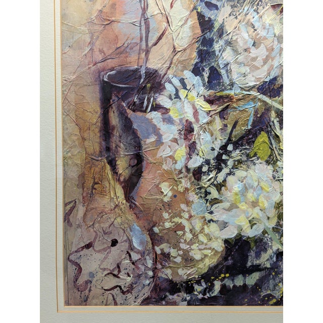 Late 20th Century Original Athy Mixed Media Decoupage Still Life Floral Painting For Sale - Image 13 of 15