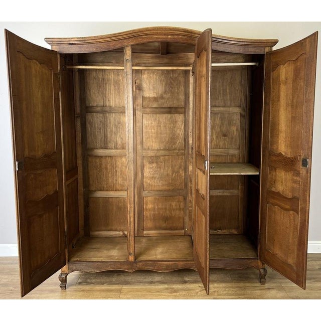 Vintage French Louis XVI Style Carved Oak 3-Door Wardrobe For Sale - Image 15 of 16