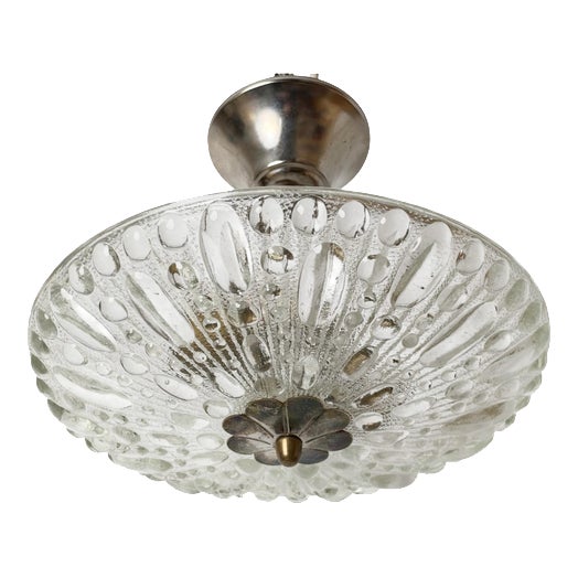 Vintage Swedish Sculptural Glass Ceiling Fixture with Floral Rosette, 1970 For Sale