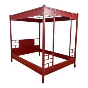 Vintage Thomasville Red Chinoiserie Ming Style Canopy Regency Queen Bedframe