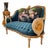 French Rococo Style Sofa – Green Velvet Upholstery, White & Gold Leaf Frame With Romantic Scenic Panel For Sale